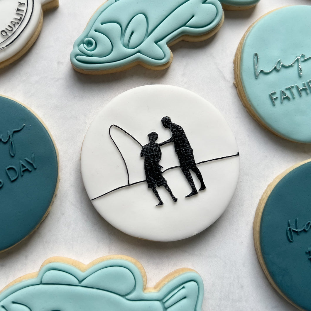 Fishing Father and Son Raised Stamp